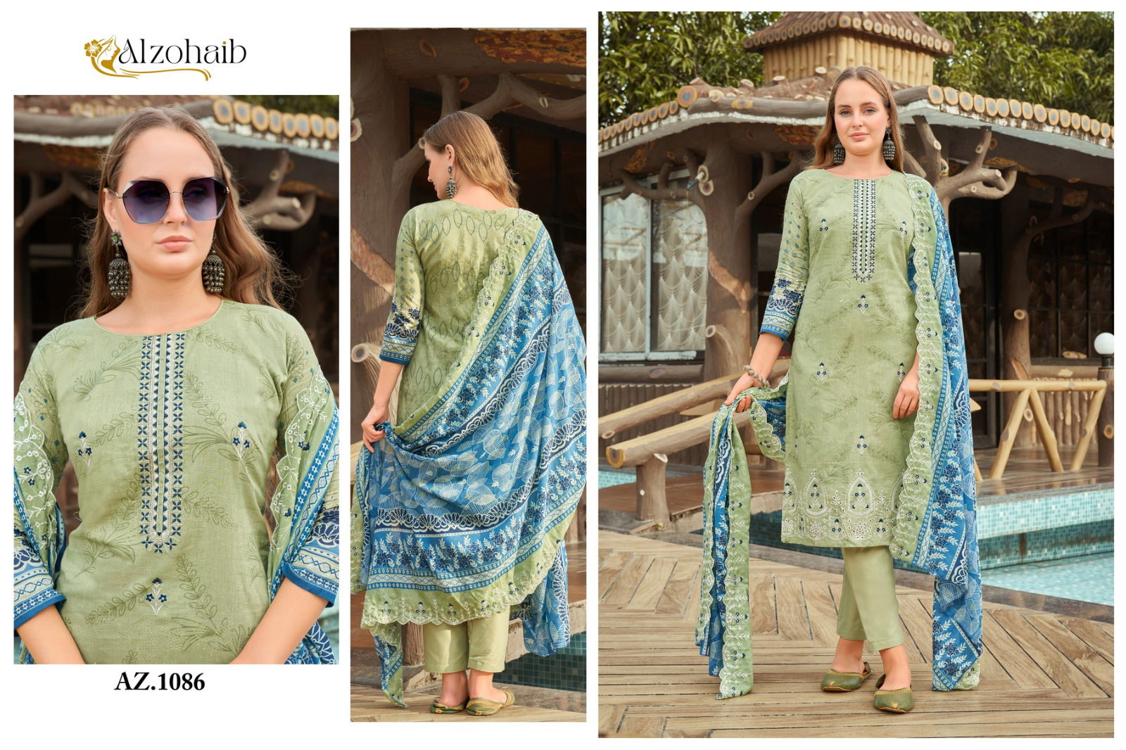 Alzohaib Az 1086 To 1088 Cotton Printed Dupatta Pakistani Suits Suppliers In India